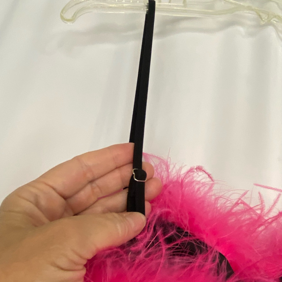 Nasty Gal Black Jumpsuit Hot Pink Feather Trim - Picture 14 of 16